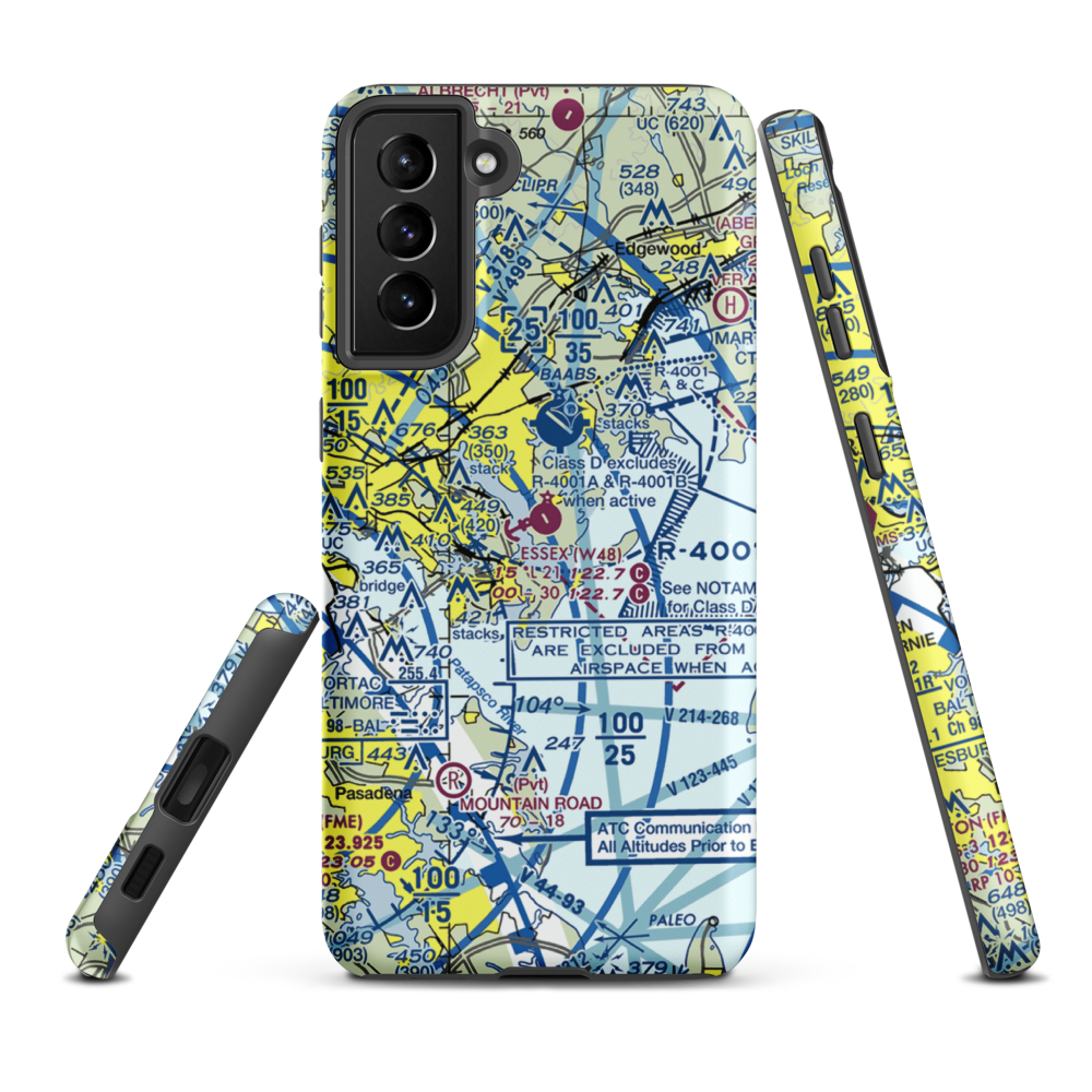 Essex Skypark Airport (W48) VFR Sectional Samsung Phone Case Samsung Galaxy S21 FE model shown