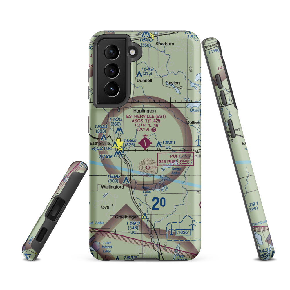 Estherville Municipal Airport (EST) VFR Sectional Samsung Phone Case Samsung Galaxy S21 FE model shown