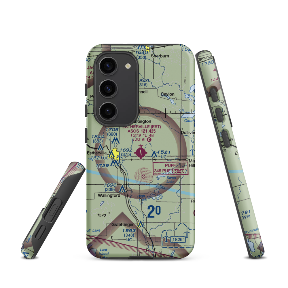Estherville Municipal Airport (EST) VFR Sectional Samsung Phone Case Samsung Galaxy S23 model shown