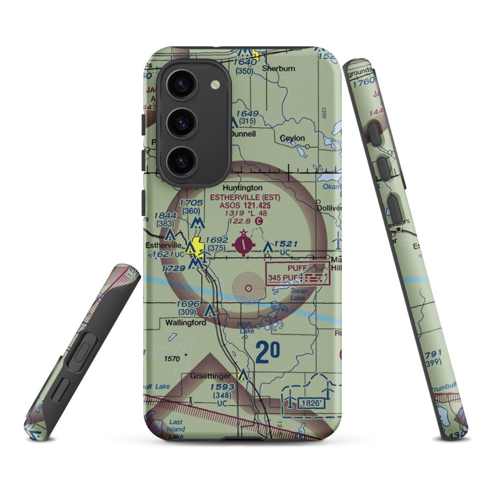 Estherville Municipal Airport (EST) VFR Sectional Samsung Phone Case Samsung Galaxy S23 Plus model shown
