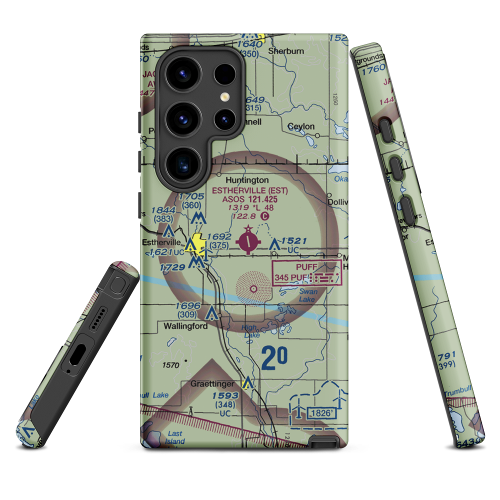 Estherville Municipal Airport (EST) VFR Sectional Samsung Phone Case Samsung Galaxy S24 Ultra model shown
