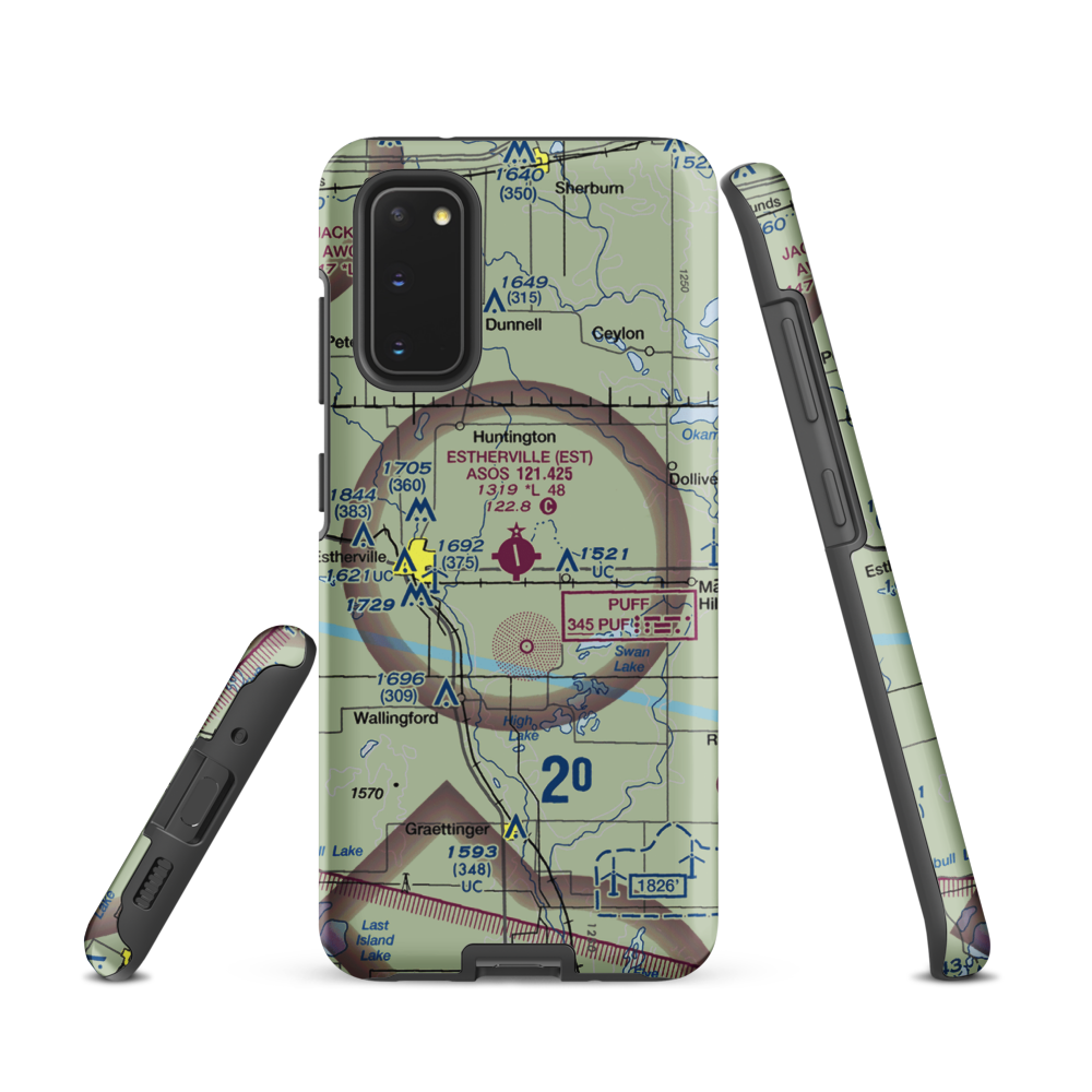 Estherville Municipal Airport (EST) VFR Sectional Samsung Phone Case Samsung Galaxy S20 model shown