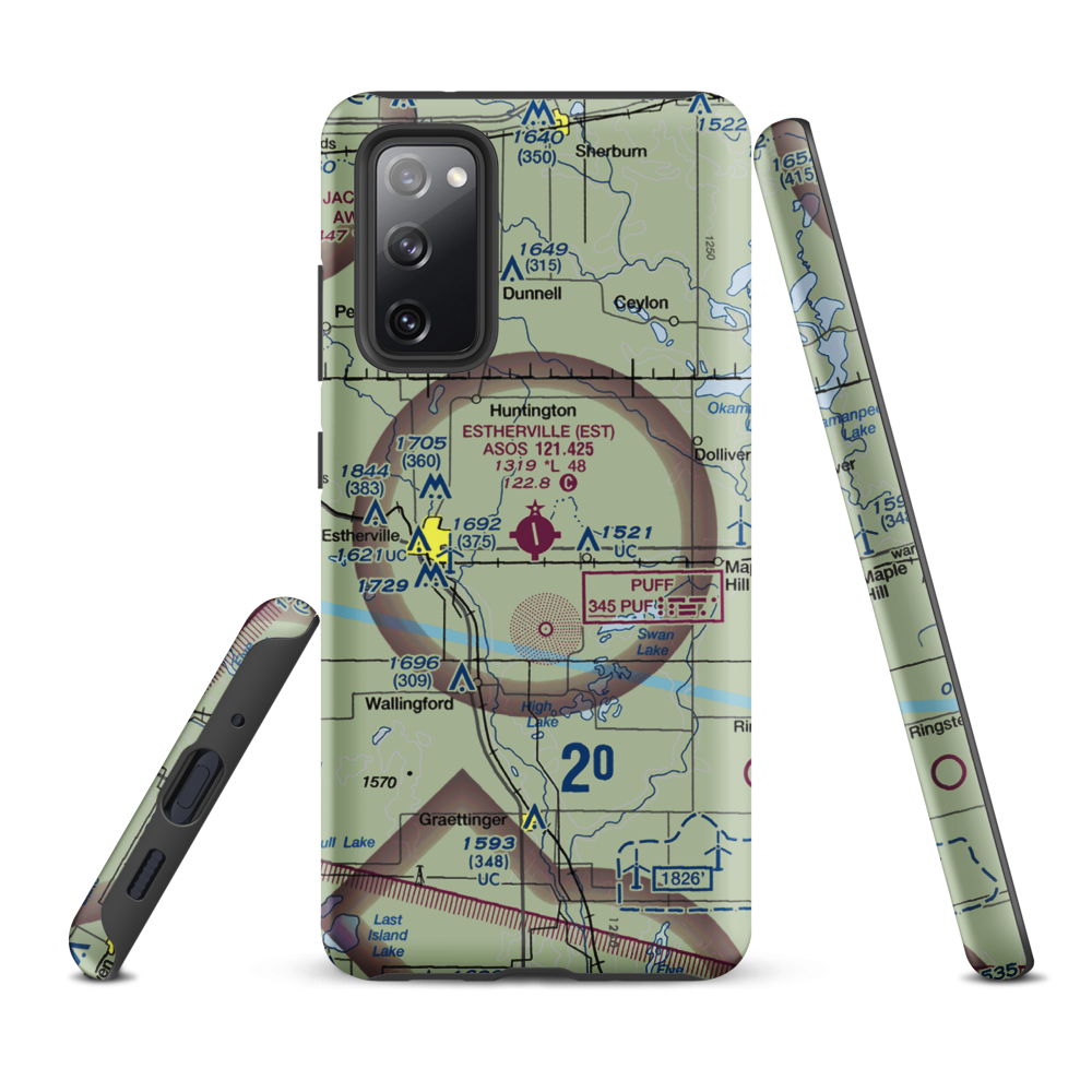 Estherville Municipal Airport (EST) VFR Sectional Samsung Phone Case Samsung Galaxy S20 FE model shown
