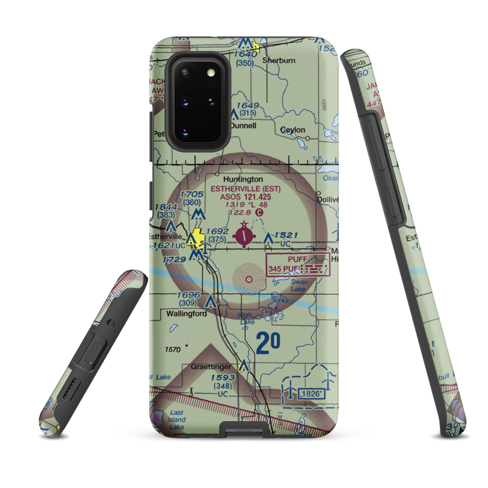 Estherville Municipal Airport (EST) VFR Sectional Samsung Phone Case Samsung Galaxy S20 Plus model shown