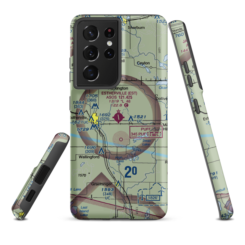 Estherville Municipal Airport (EST) VFR Sectional Samsung Phone Case Samsung Galaxy S21 Ultra model shown