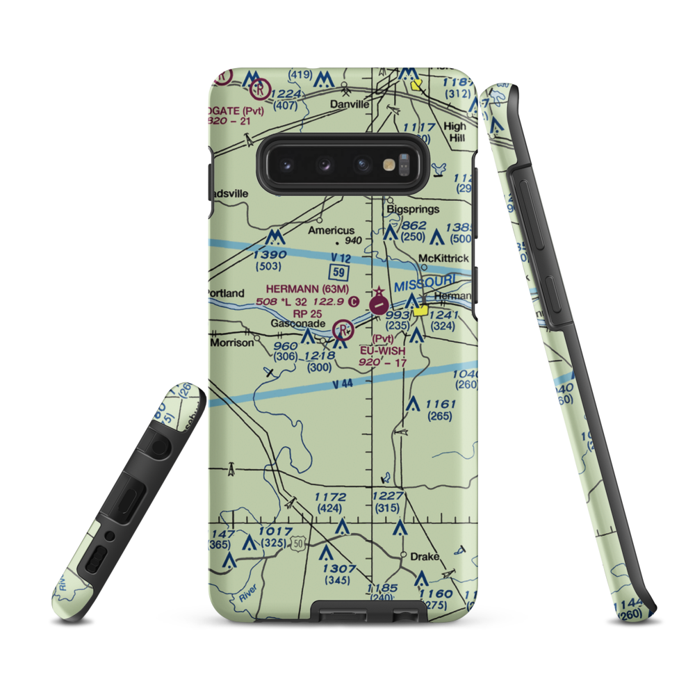 Eu-Wish Airport (MU68) VFR Sectional Samsung Phone Case Samsung Galaxy S10e model shown