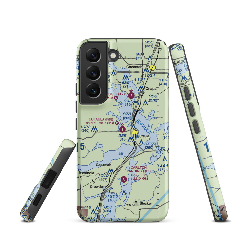 Eufaula Municipal Airport (F08) VFR Sectional Samsung Phone Case Samsung Galaxy S22 model shown
