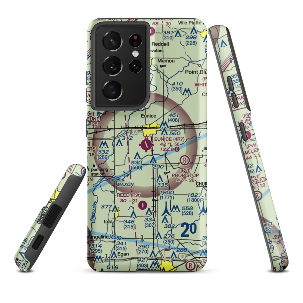 Eunice Airport (4R7) VFR Sectional Samsung Phone Case Samsung Galaxy S21 Plus model shown