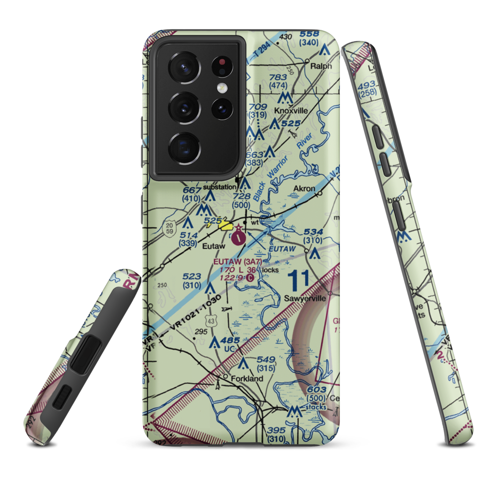 Eutaw Municipal Airport (3A7) VFR Sectional Samsung Phone Case Samsung Galaxy S21 Ultra model shown
