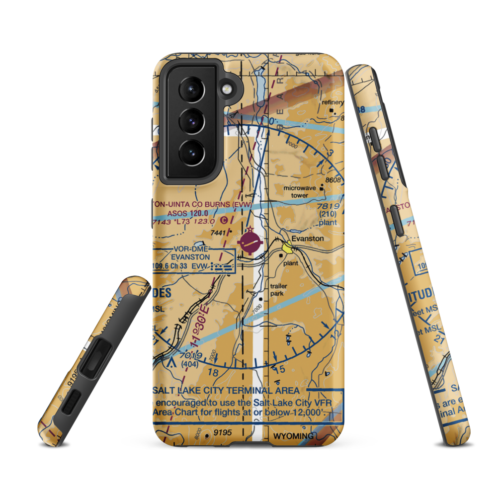 Evanston-Uinta County Airport-Burns Field (EVW) VFR Sectional Samsung Phone Case Samsung Galaxy S21 FE model shown