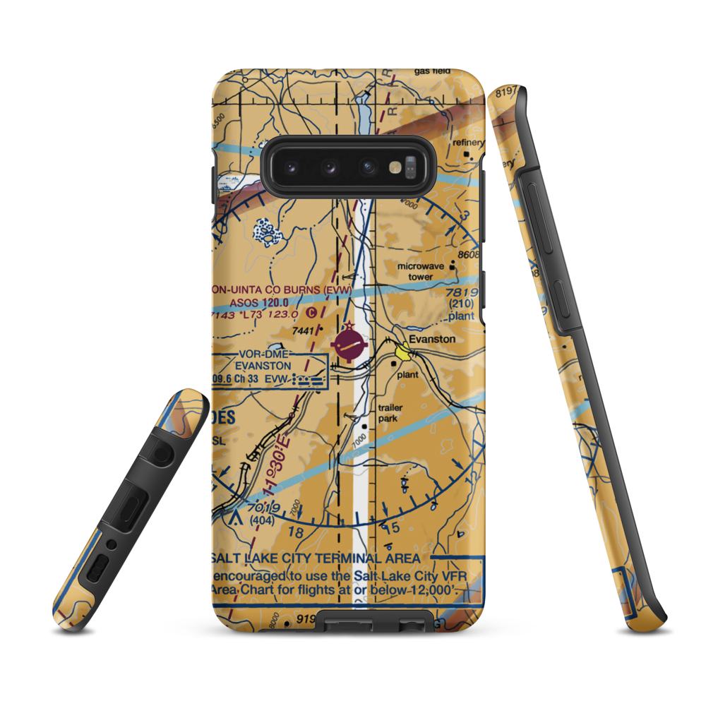 Evanston-Uinta County Airport-Burns Field (EVW) VFR Sectional Samsung Phone Case Samsung Galaxy S10 Plus model shown