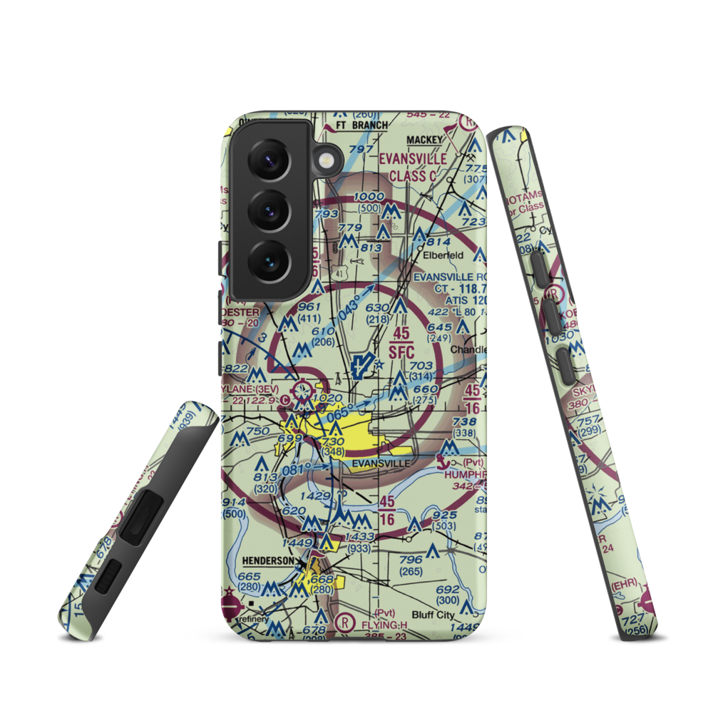Evansville Regional Airport (EVV) VFR Sectional Samsung Phone Case Samsung Galaxy S22 model shown