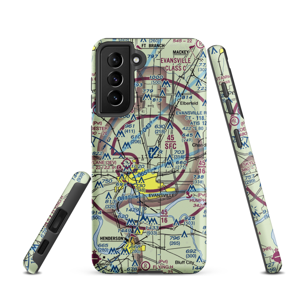 Evansville Regional Airport (EVV) VFR Sectional Samsung Phone Case Samsung Galaxy S21 model shown