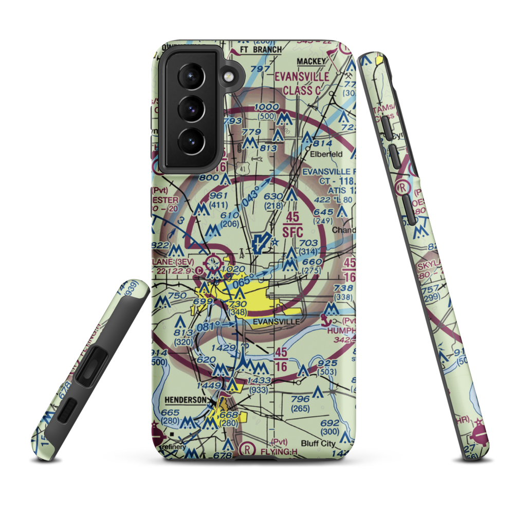 Evansville Regional Airport (EVV) VFR Sectional Samsung Phone Case Samsung Galaxy S21 Plus model shown