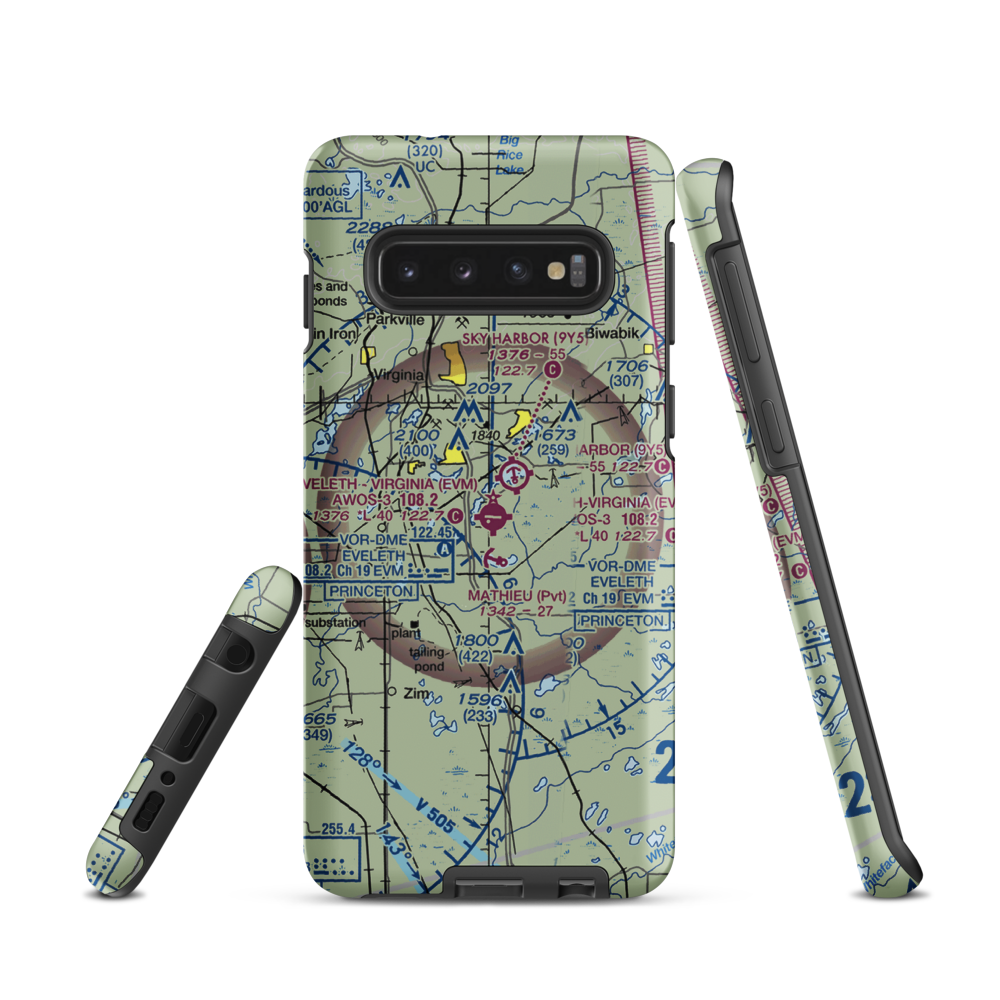 Eveleth Virginia Municipal Airport (EVM) VFR Sectional Samsung Phone Case Samsung Galaxy S10 model shown