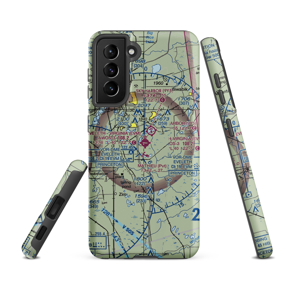 Eveleth Virginia Municipal Airport (EVM) VFR Sectional Samsung Phone Case Samsung Galaxy S21 FE model shown