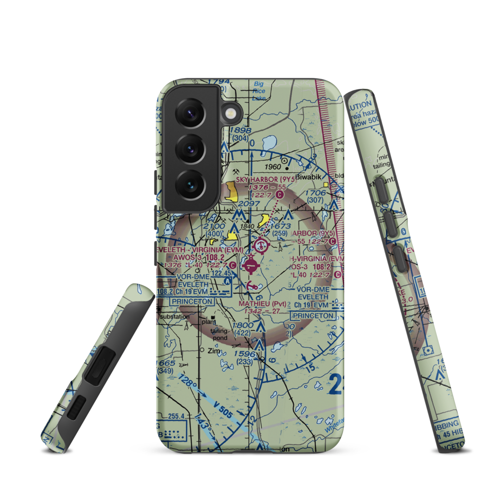 Eveleth Virginia Municipal Airport (EVM) VFR Sectional Samsung Phone Case Samsung Galaxy S22 model shown
