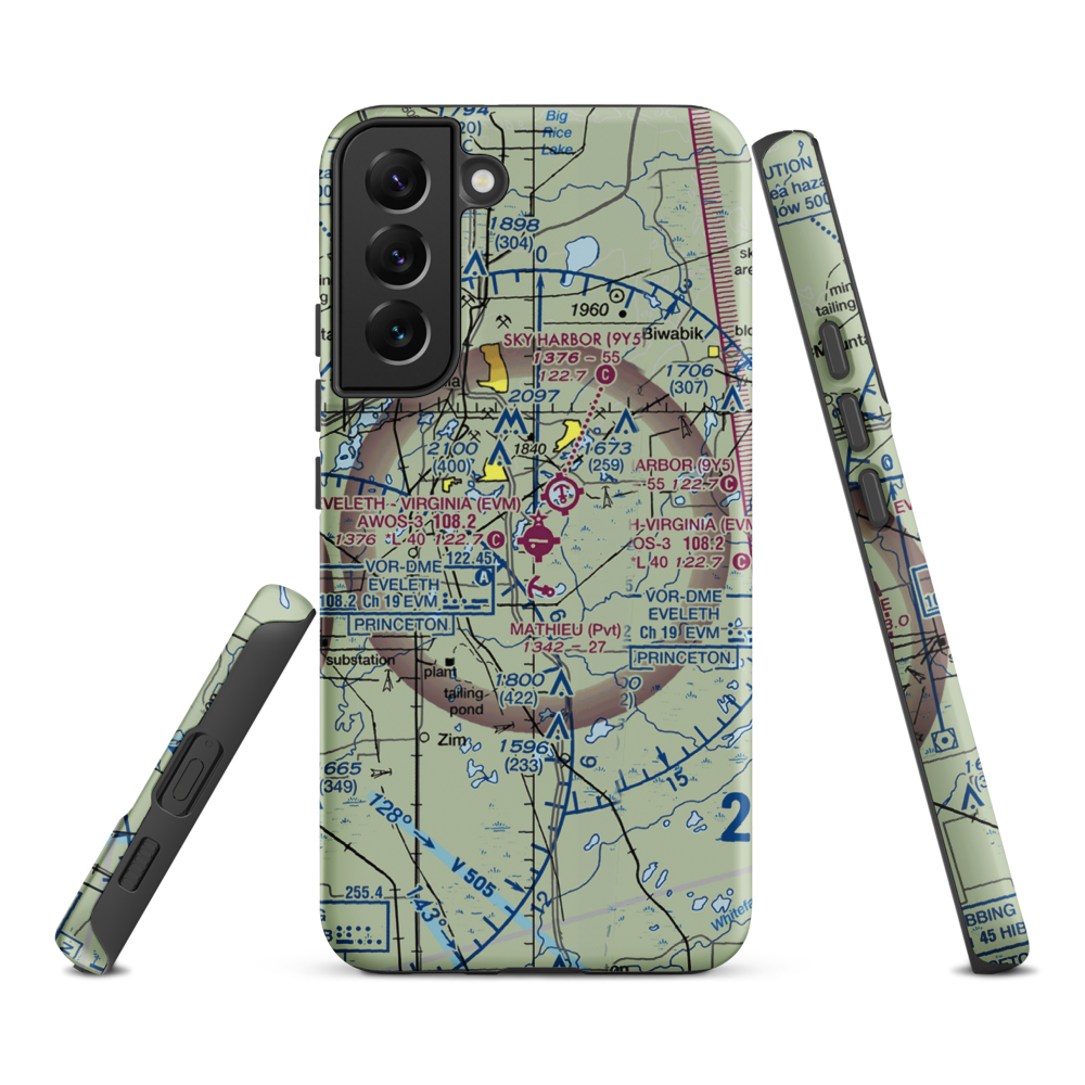 Eveleth Virginia Municipal Airport (EVM) VFR Sectional Samsung Phone Case Samsung Galaxy S22 Plus model shown