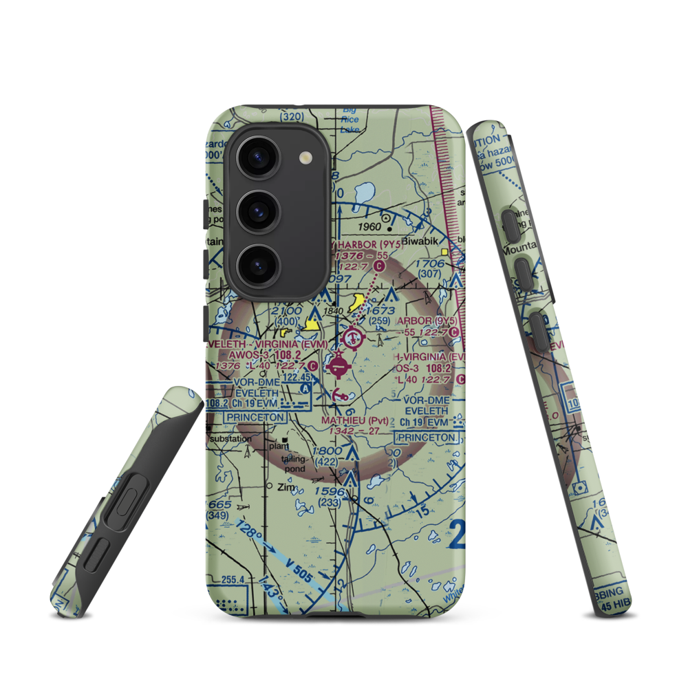 Eveleth Virginia Municipal Airport (EVM) VFR Sectional Samsung Phone Case Samsung Galaxy S23 model shown