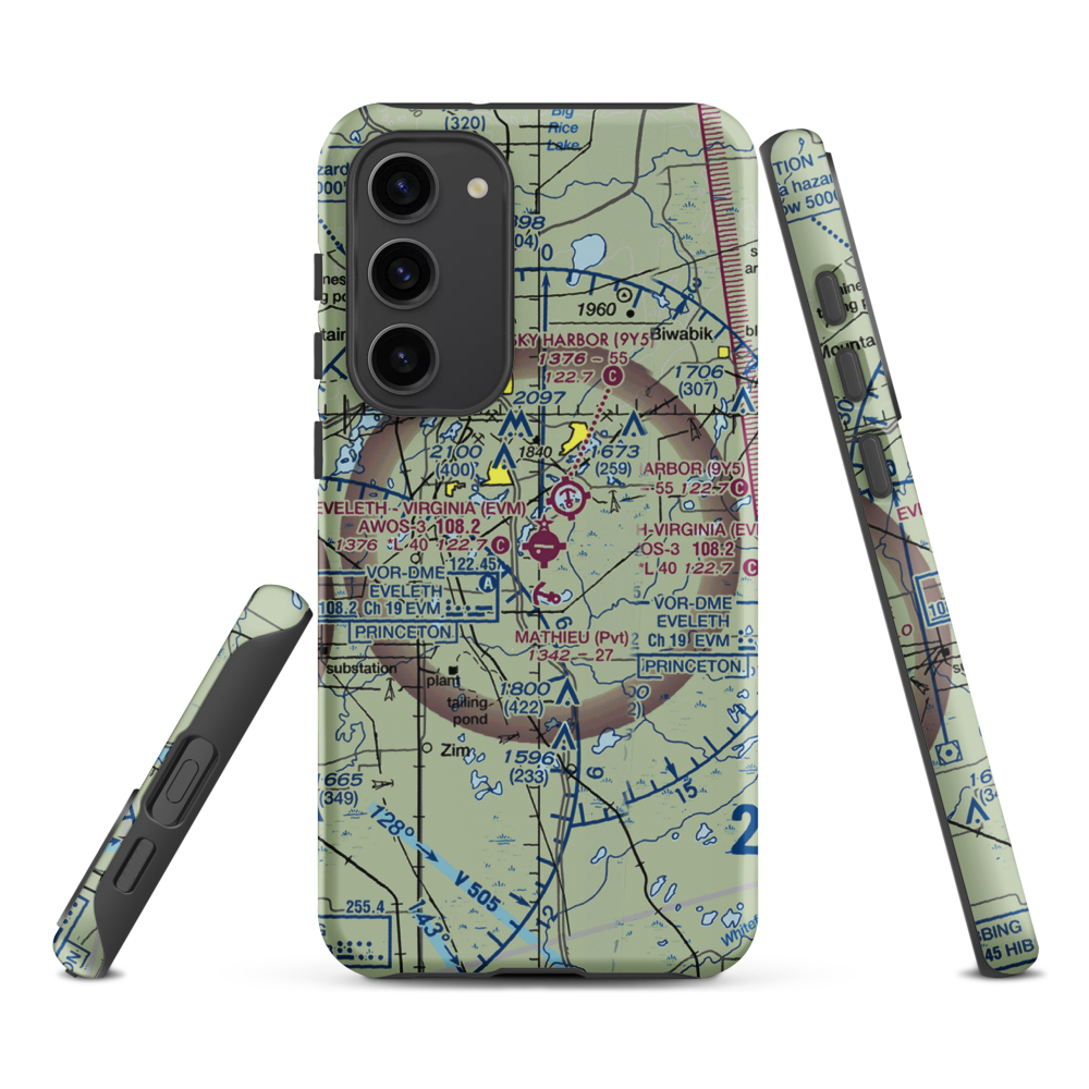 Eveleth Virginia Municipal Airport (EVM) VFR Sectional Samsung Phone Case Samsung Galaxy S23 Plus model shown