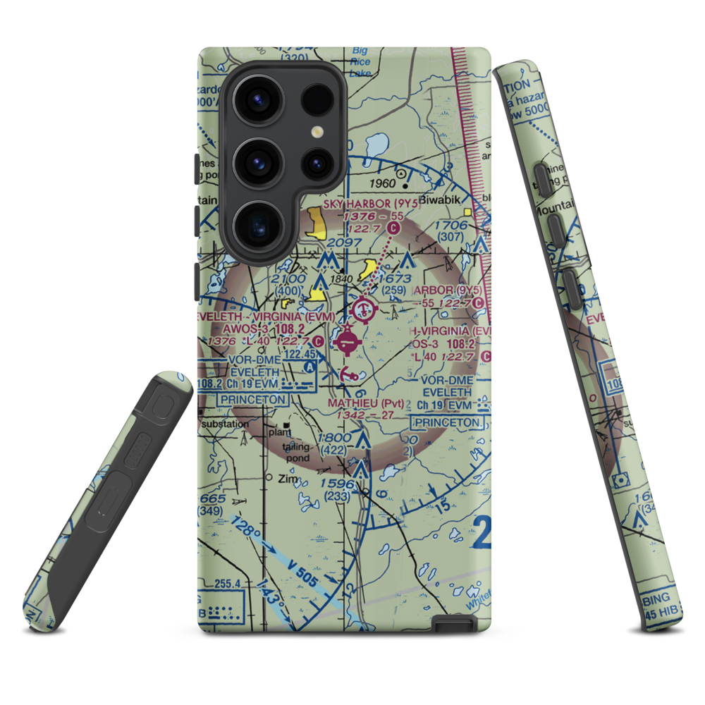 Eveleth Virginia Municipal Airport (EVM) VFR Sectional Samsung Phone Case Samsung Galaxy S23 Ultra model shown