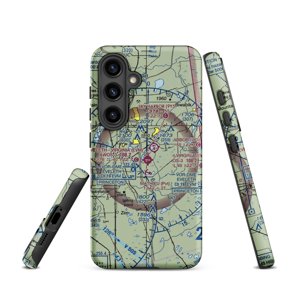 Eveleth Virginia Municipal Airport (EVM) VFR Sectional Samsung Phone Case Samsung Galaxy S24 model shown