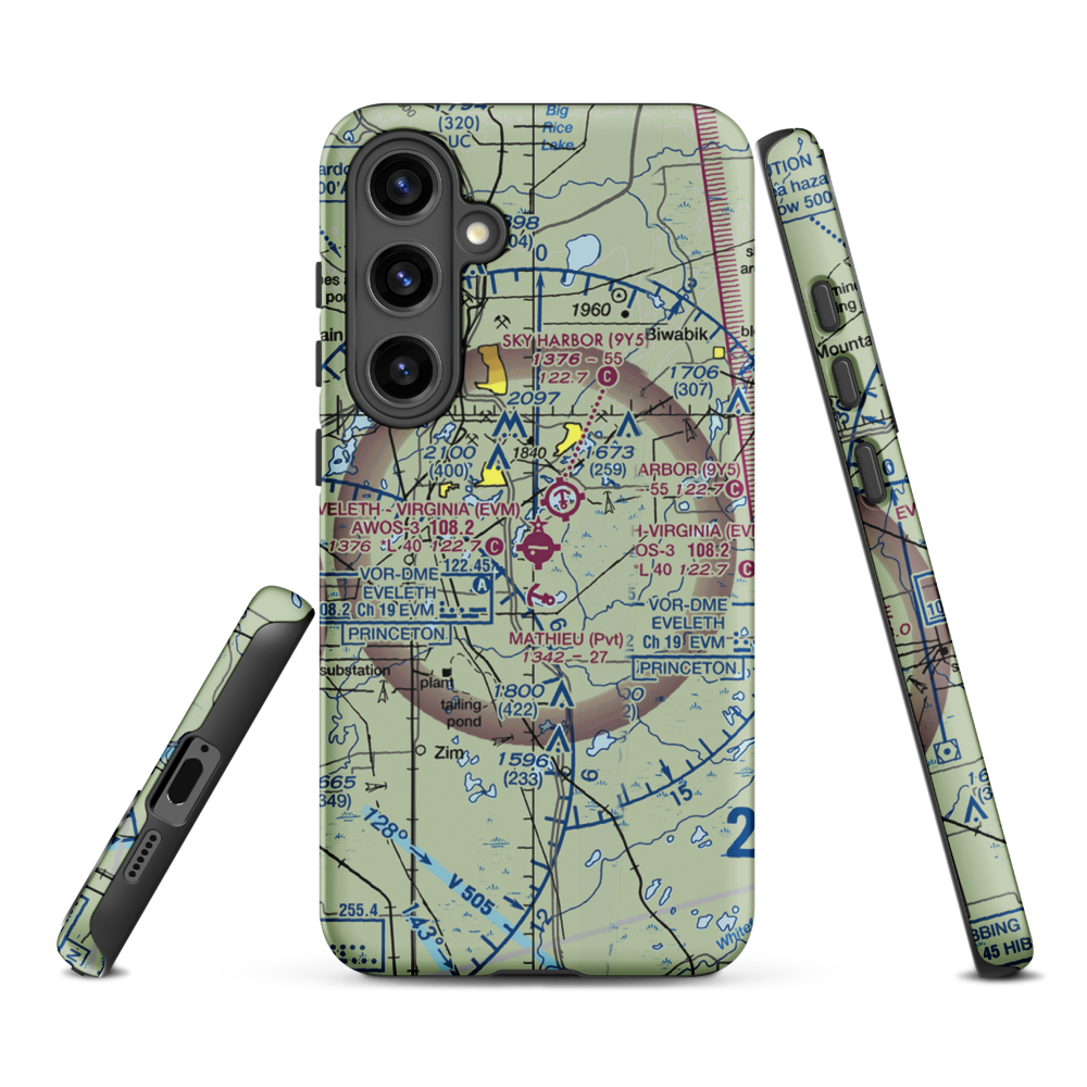 Eveleth Virginia Municipal Airport (EVM) VFR Sectional Samsung Phone Case Samsung Galaxy S24 Plus model shown