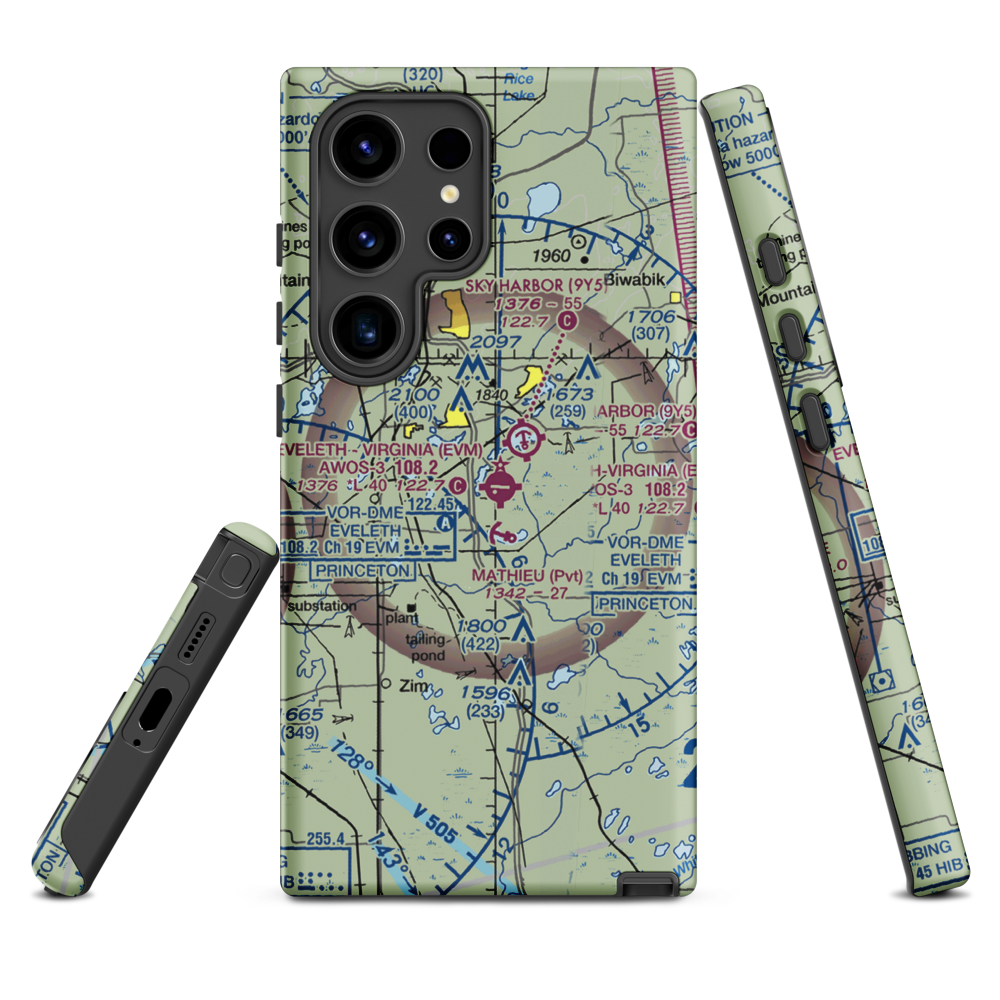 Eveleth Virginia Municipal Airport (EVM) VFR Sectional Samsung Phone Case Samsung Galaxy S24 Ultra model shown