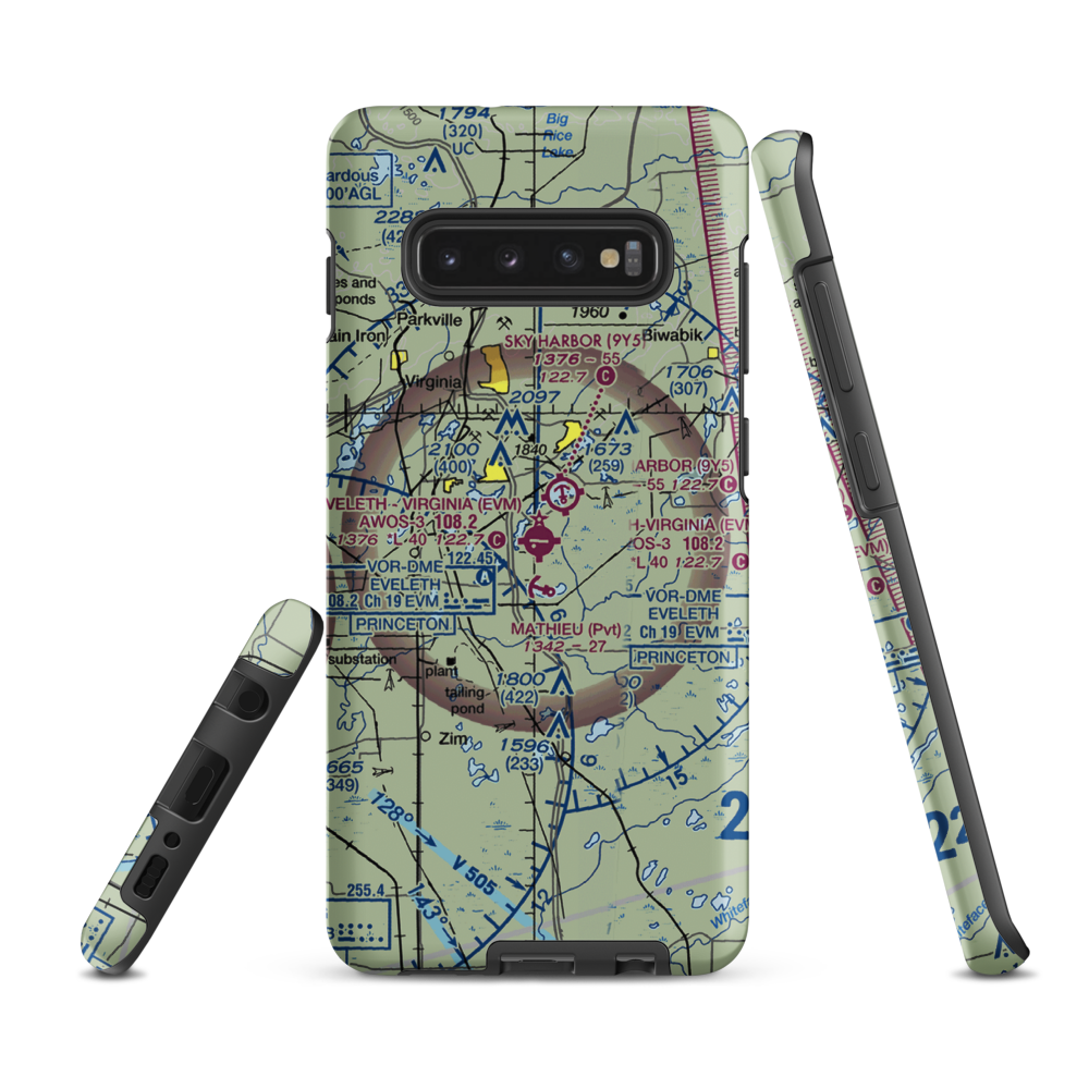Eveleth Virginia Municipal Airport (EVM) VFR Sectional Samsung Phone Case Samsung Galaxy S10e model shown