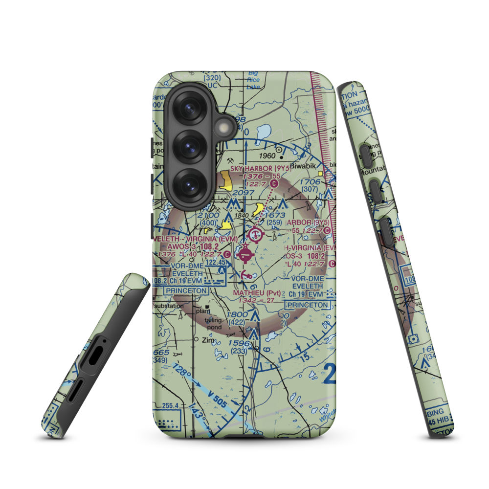 Eveleth Virginia Municipal Airport (EVM) VFR Sectional Samsung Phone Case Samsung Galaxy S25 model shown
