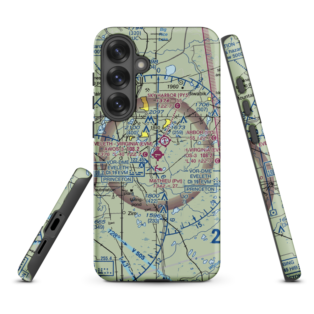 Eveleth Virginia Municipal Airport (EVM) VFR Sectional Samsung Phone Case Samsung Galaxy S25 Plus model shown