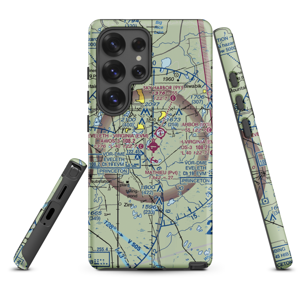 Eveleth Virginia Municipal Airport (EVM) VFR Sectional Samsung Phone Case Samsung Galaxy S25 Ultra model shown