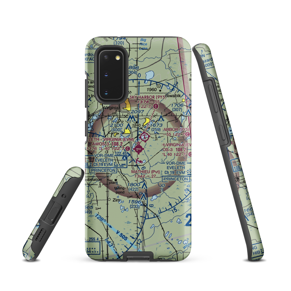 Eveleth Virginia Municipal Airport (EVM) VFR Sectional Samsung Phone Case Samsung Galaxy S20 model shown