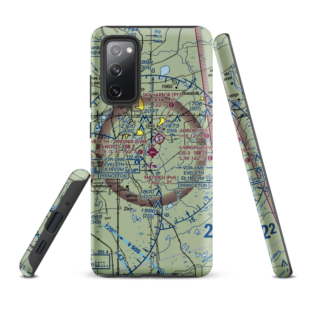 Eveleth Virginia Municipal Airport (EVM) VFR Sectional Samsung Phone Case Samsung Galaxy S20 FE model shown