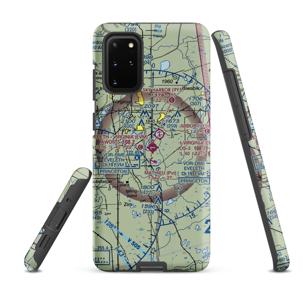 Eveleth Virginia Municipal Airport (EVM) VFR Sectional Samsung Phone Case Samsung Galaxy S20 Plus model shown