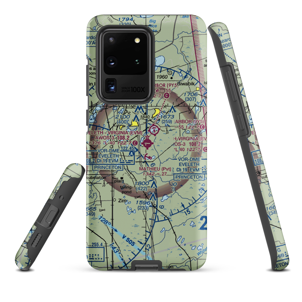 Eveleth Virginia Municipal Airport (EVM) VFR Sectional Samsung Phone Case Samsung Galaxy S20 Ultra model shown