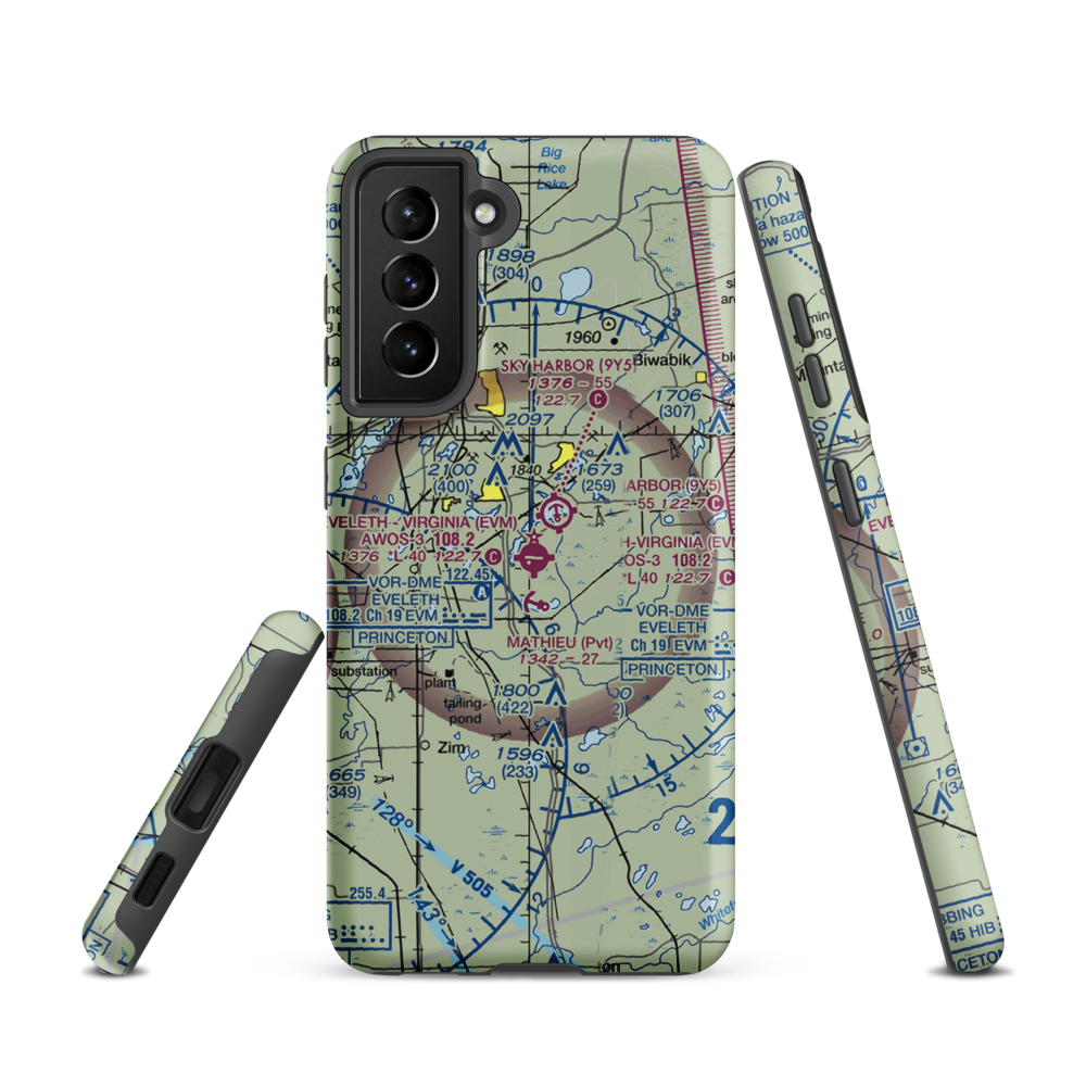 Eveleth Virginia Municipal Airport (EVM) VFR Sectional Samsung Phone Case Samsung Galaxy S21 model shown