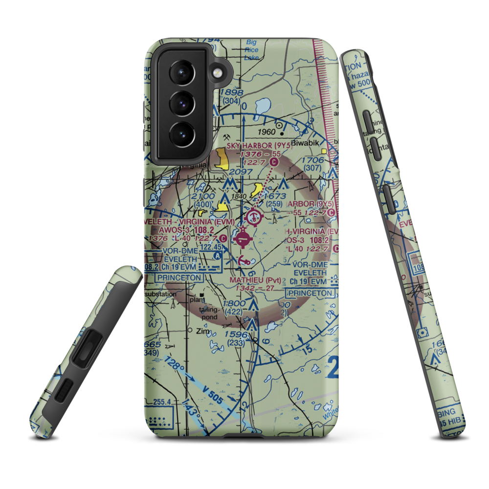 Eveleth Virginia Municipal Airport (EVM) VFR Sectional Samsung Phone Case Samsung Galaxy S21 Plus model shown