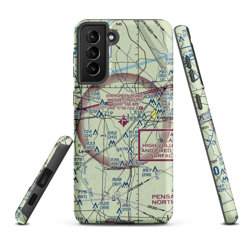 Evergreen Regional Airport/Middleton Field (GZH) VFR Sectional Samsung Phone Case Samsung Galaxy S21 Plus model shown