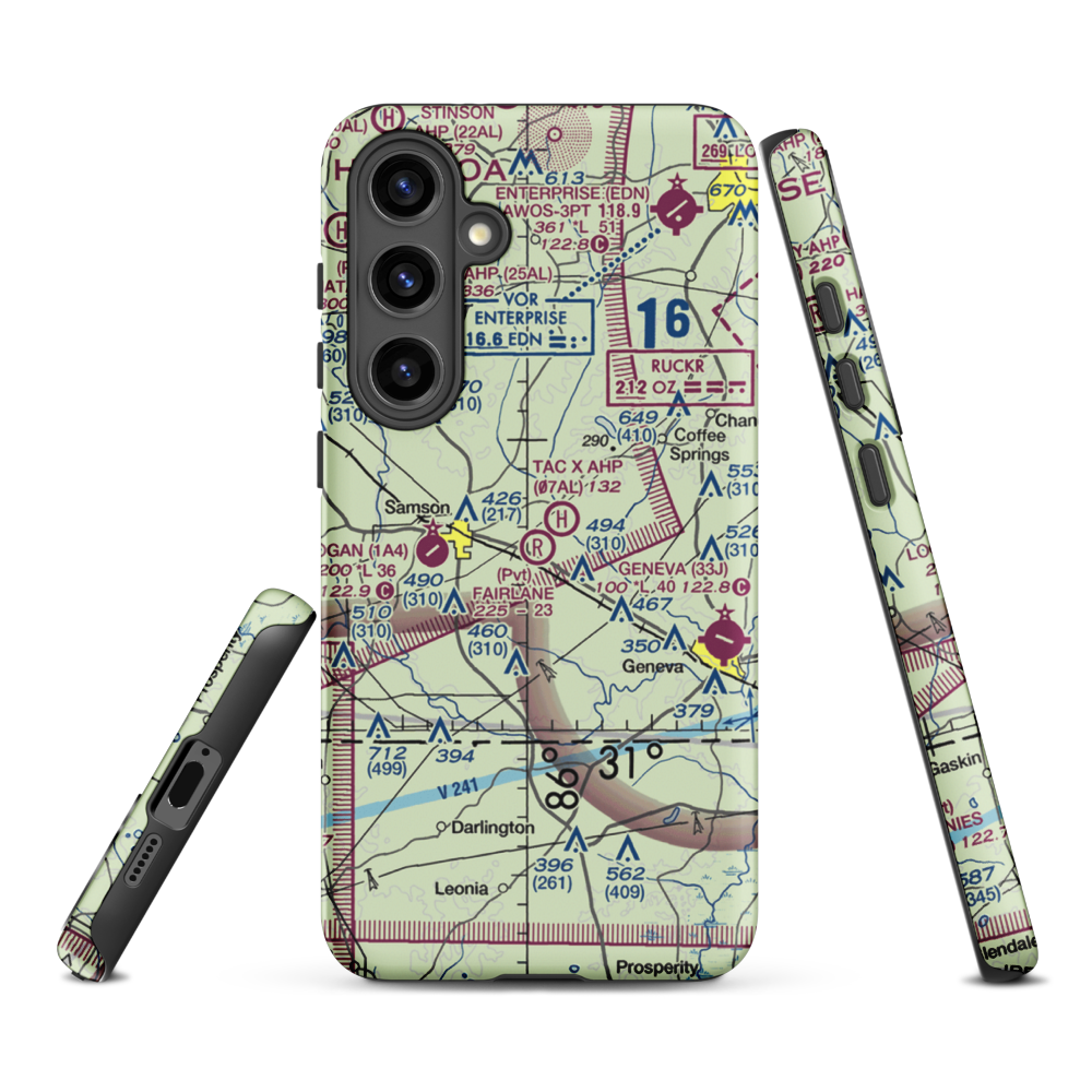 Fairlane Airport (5AL8) VFR Sectional Samsung Phone Case Samsung Galaxy S24 Plus model shown
