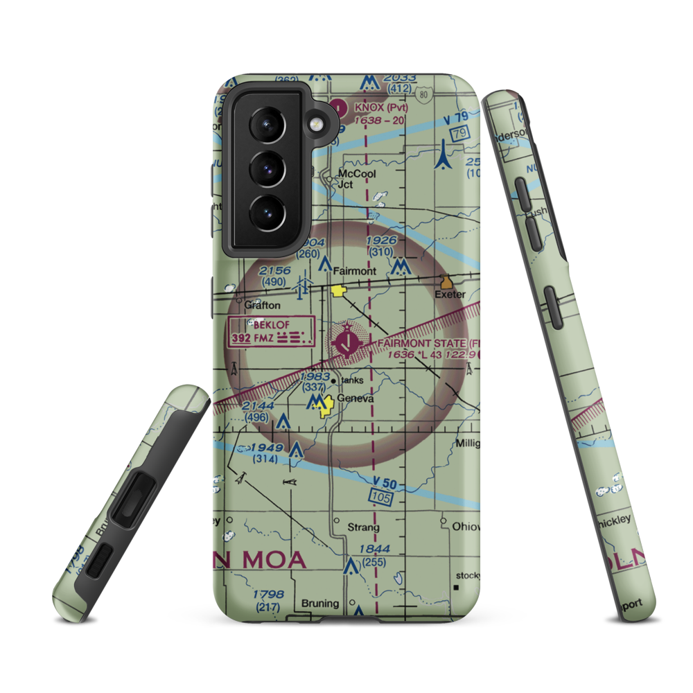 Fairmont State Airfield (FMZ) VFR Sectional Samsung Phone Case Samsung Galaxy S21 FE model shown