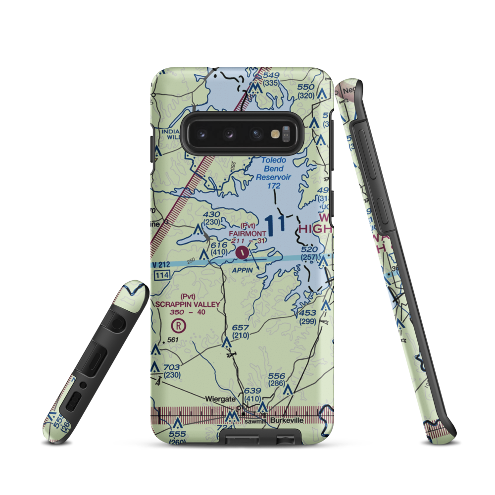 Fairmount Airport (71TS) VFR Sectional Samsung Phone Case Samsung Galaxy S10 model shown