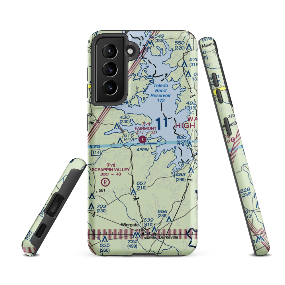 Fairmount Airport (71TS) VFR Sectional Samsung Phone Case Samsung Galaxy S21 FE model shown