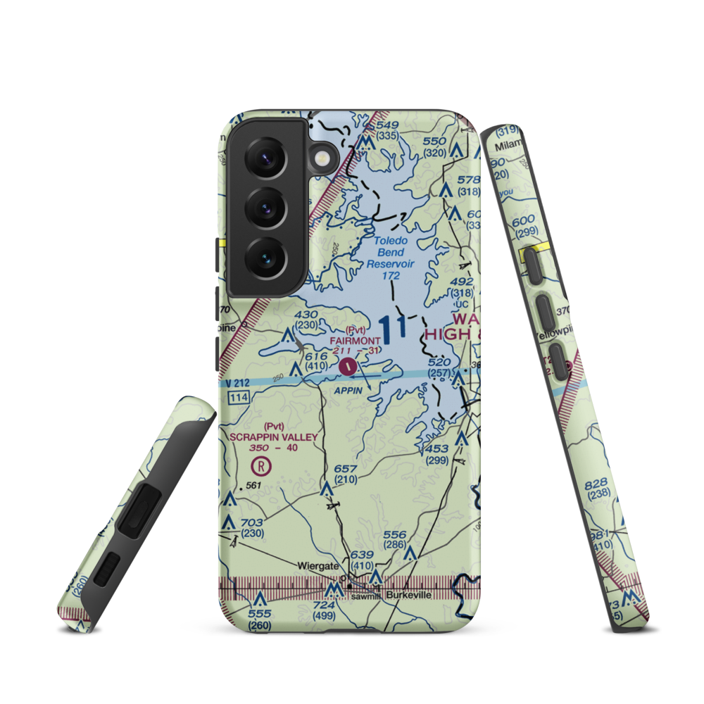 Fairmount Airport (71TS) VFR Sectional Samsung Phone Case Samsung Galaxy S22 model shown