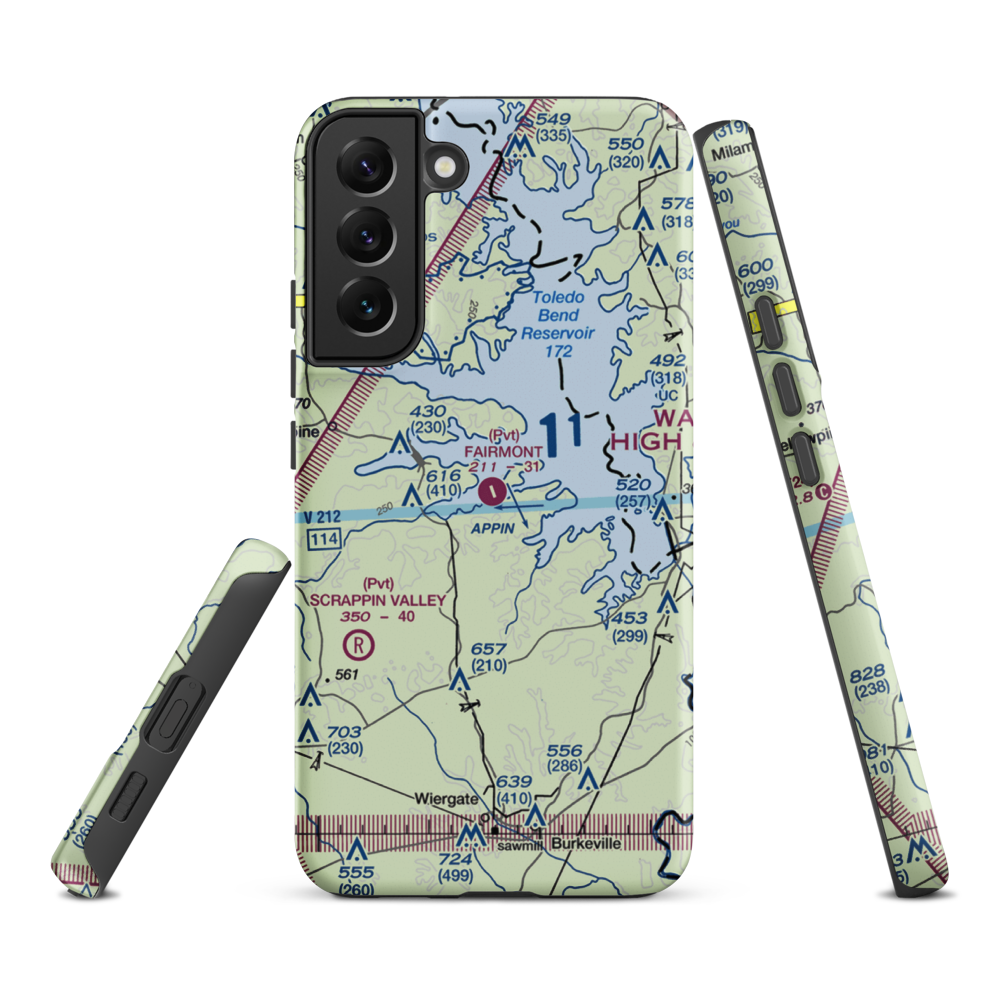 Fairmount Airport (71TS) VFR Sectional Samsung Phone Case Samsung Galaxy S22 Plus model shown