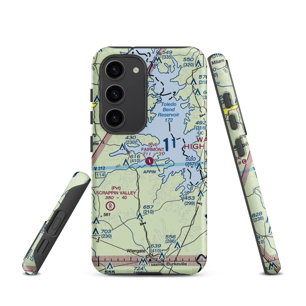 Fairmount Airport (71TS) VFR Sectional Samsung Phone Case Samsung Galaxy S23 model shown