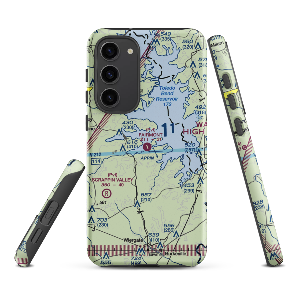 Fairmount Airport (71TS) VFR Sectional Samsung Phone Case Samsung Galaxy S23 Plus model shown