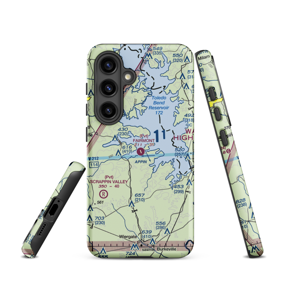 Fairmount Airport (71TS) VFR Sectional Samsung Phone Case Samsung Galaxy S24 model shown
