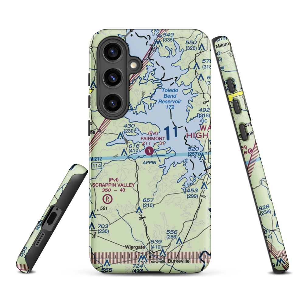 Fairmount Airport (71TS) VFR Sectional Samsung Phone Case Samsung Galaxy S24 Plus model shown