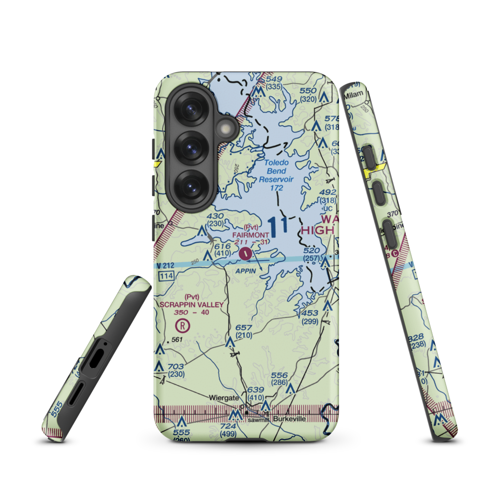 Fairmount Airport (71TS) VFR Sectional Samsung Phone Case Samsung Galaxy S25 model shown